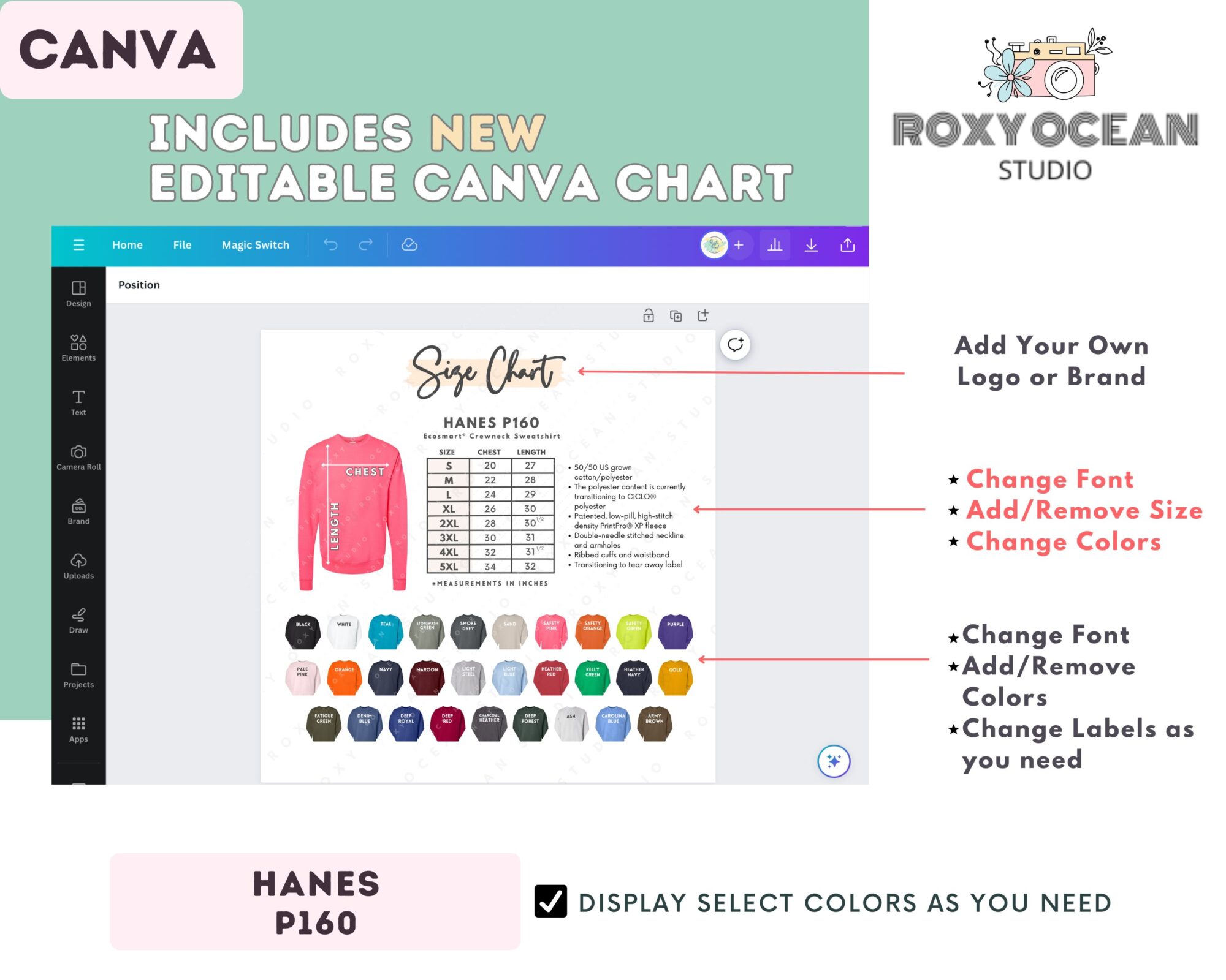 Editable Hanes P160 Size + Color Chart - Image 2