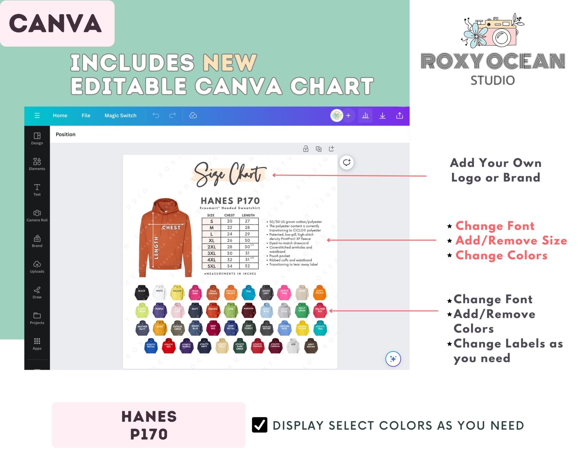 Editable Hanes P170 Size + Color Chart - Image 2